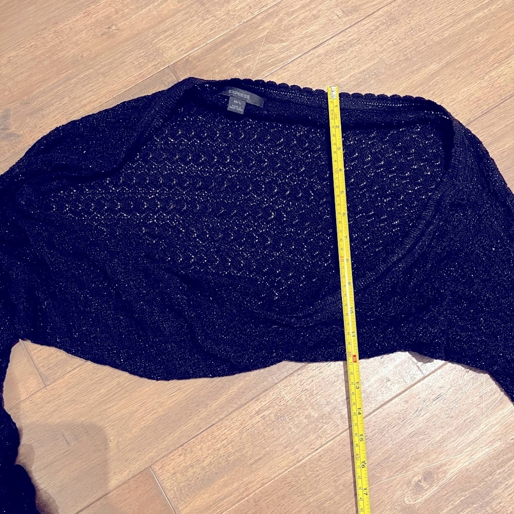 Black sparkly sweater shoulder shrug with long sleeves